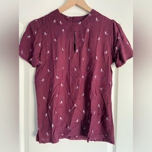 Circus Deep Purple Vintage-Inspired Short Sleeve Blouse with T-Rex Polka-Dots